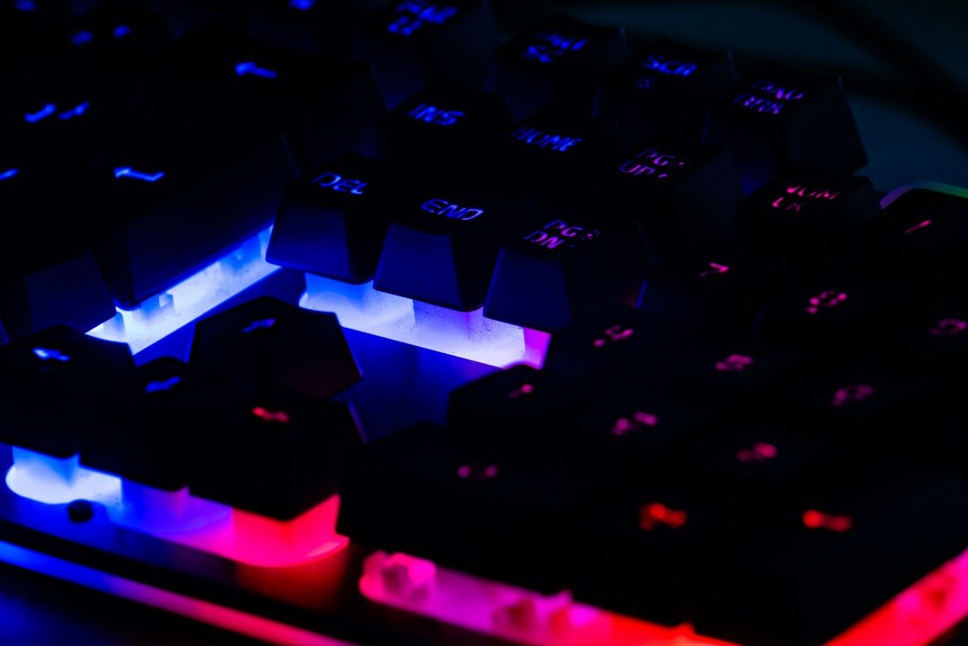 Close up of a mechanical keyboard with backlit keys