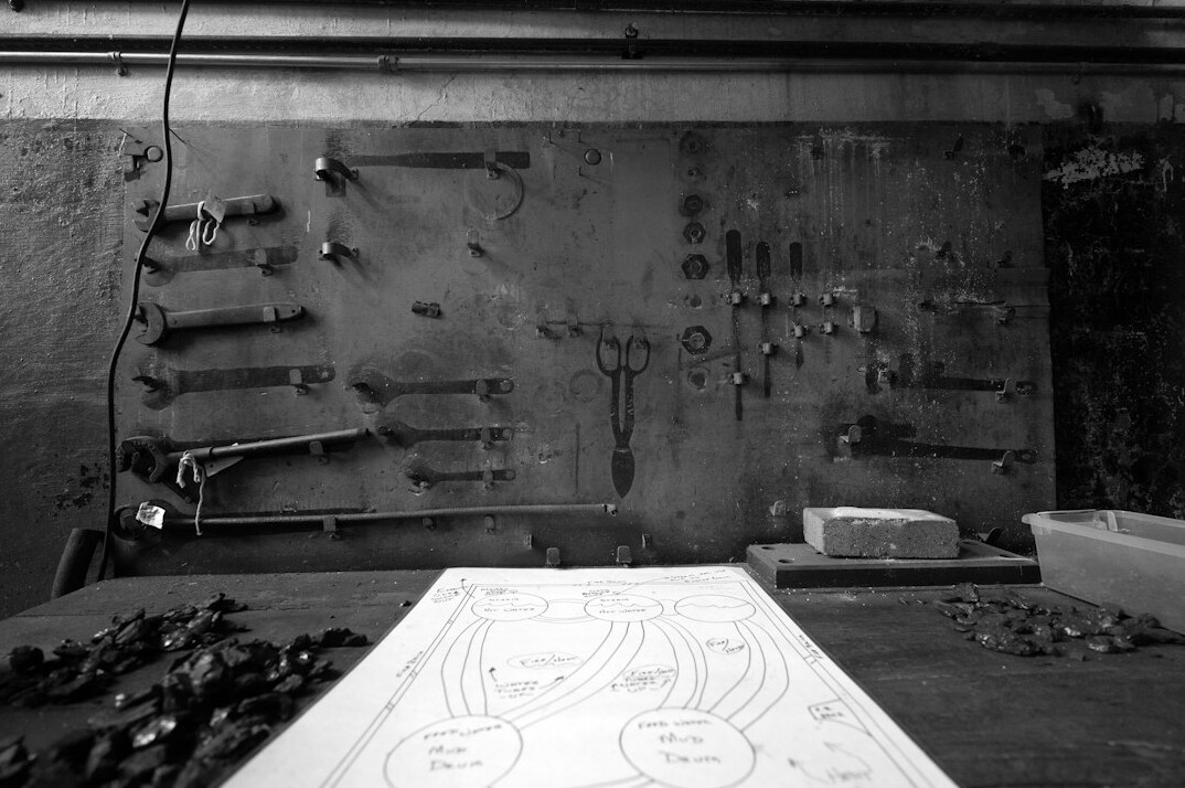 Whiteboard covered with a hand drawn flowchart and diagrams